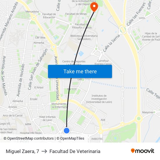 Miguel Zaera, 7 to Facultad De Veterinaria map