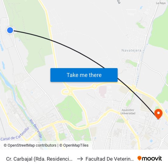 Cr. Carbajal (Rda. Residenciales) to Facultad De Veterinaria map