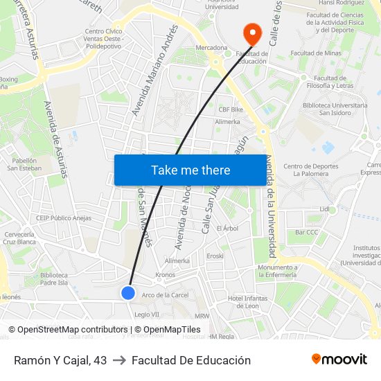 Ramón Y Cajal, 43 to Facultad De Educación map