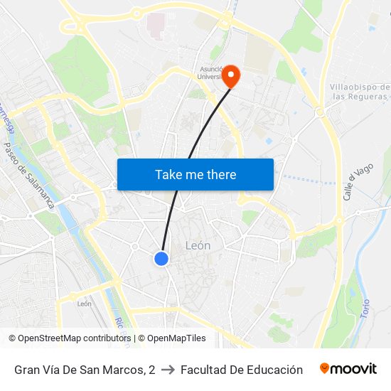 Gran Vía De San Marcos, 2 to Facultad De Educación map