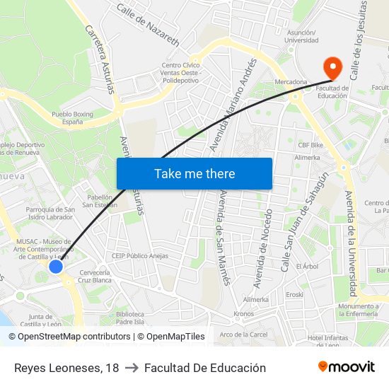 Reyes Leoneses, 18 to Facultad De Educación map