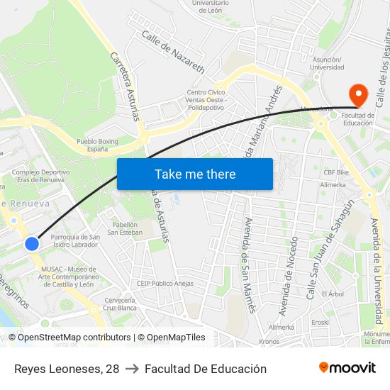 Reyes Leoneses, 28 to Facultad De Educación map