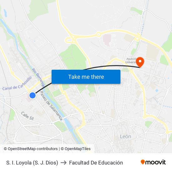 S. I. Loyola (S. J. Dios) to Facultad De Educación map
