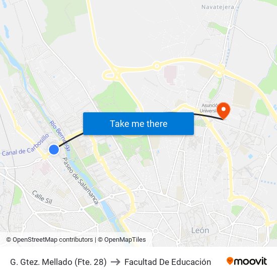 G. Gtez. Mellado (Fte. 28) to Facultad De Educación map