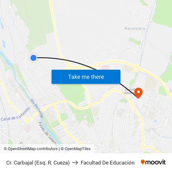 Cr. Carbajal (Esq. R. Cueza) to Facultad De Educación map