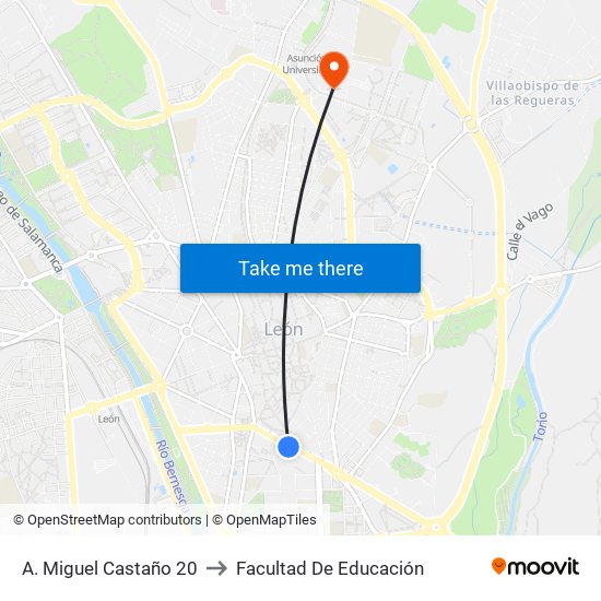 A. Miguel Castaño 20 to Facultad De Educación map