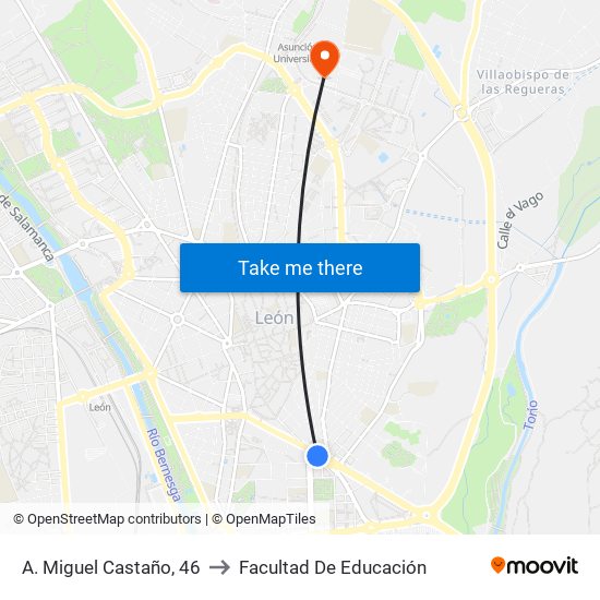 A. Miguel Castaño, 46 to Facultad De Educación map