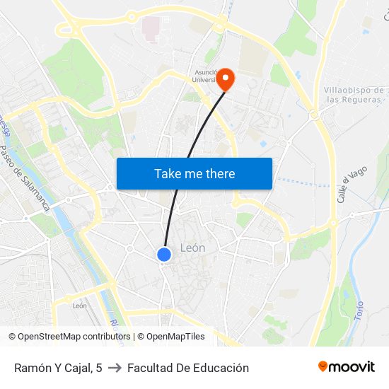 Ramón Y Cajal, 5 to Facultad De Educación map