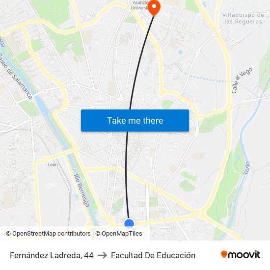 Fernández Ladreda, 44 to Facultad De Educación map