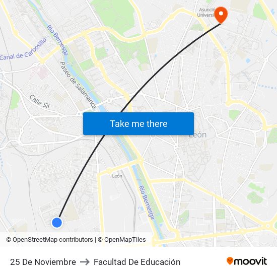 25 De Noviembre to Facultad De Educación map