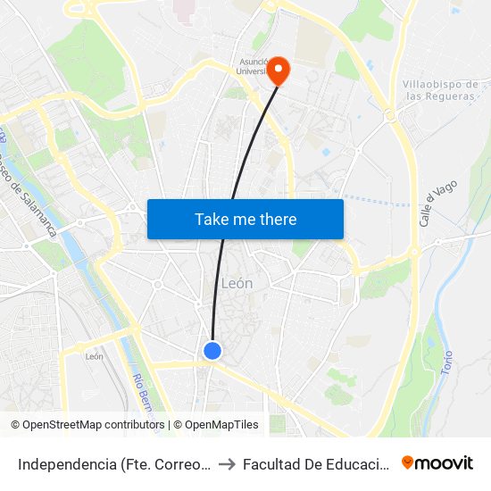 Independencia (Fte. Correos) to Facultad De Educación map