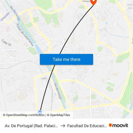 Av. De Portugal (Rad. Palacios) to Facultad De Educación map