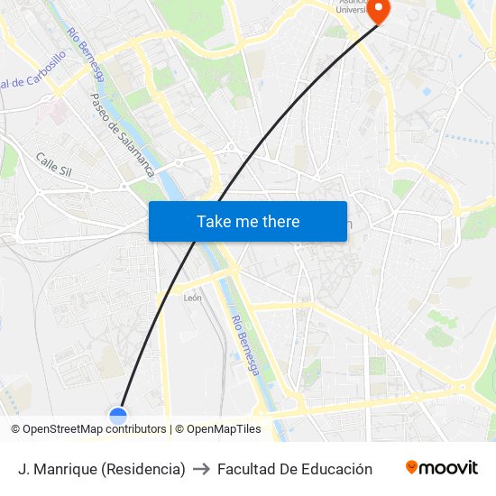 J. Manrique (Residencia) to Facultad De Educación map