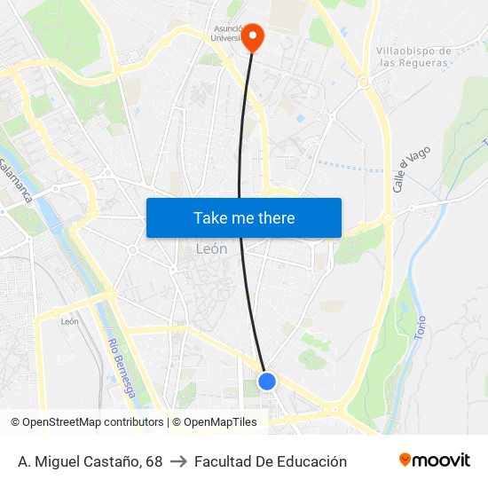 A. Miguel Castaño, 68 to Facultad De Educación map