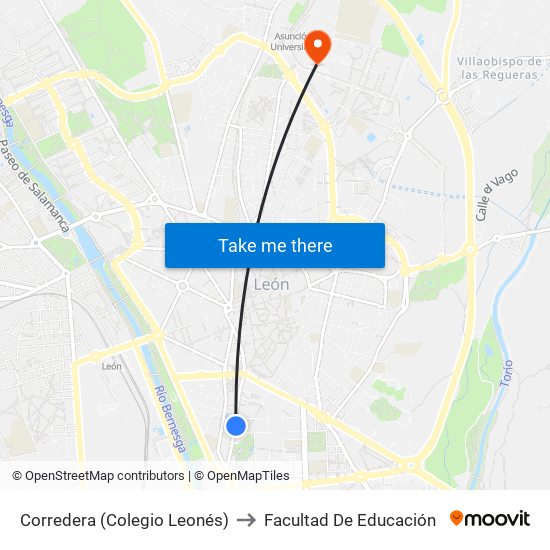 Corredera (Colegio Leonés) to Facultad De Educación map