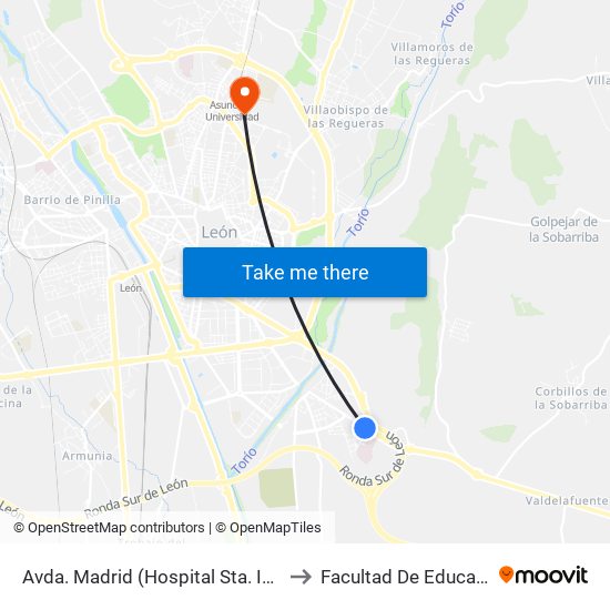 Avda. Madrid (Hospital Sta. Isabel) to Facultad De Educación map