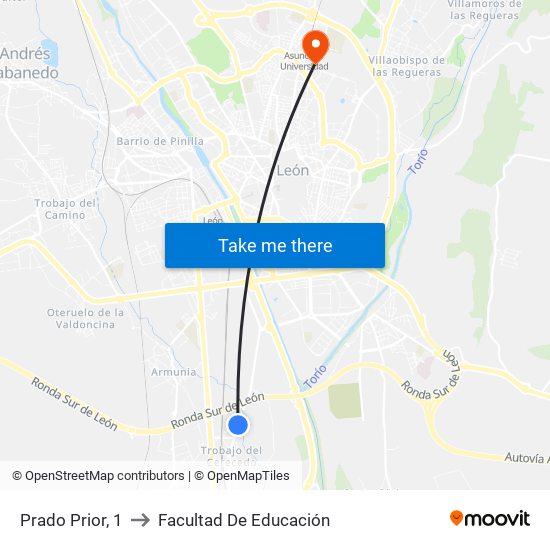 Prado Prior, 1 to Facultad De Educación map