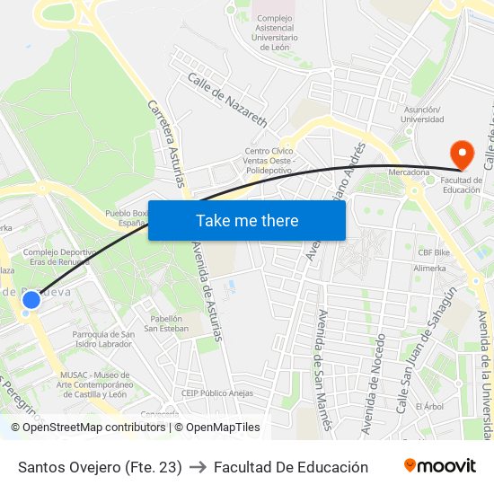 Santos Ovejero (Fte. 23) to Facultad De Educación map