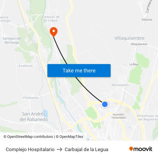 Complejo Hospitalario to Carbajal de la Legua map