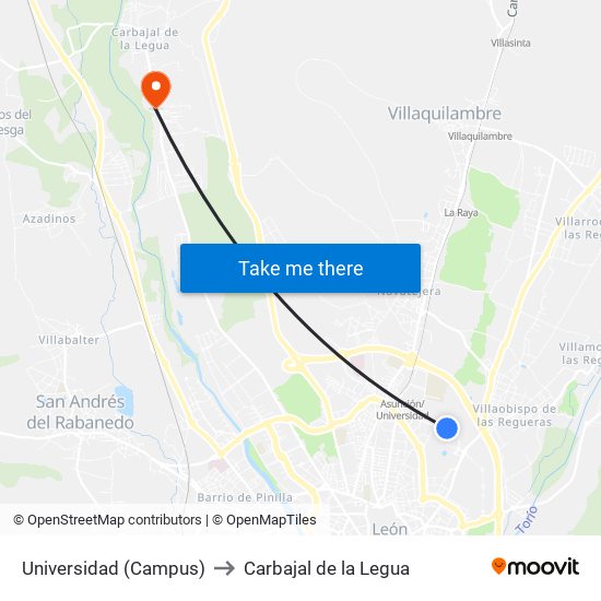 Universidad (Campus) to Carbajal de la Legua map