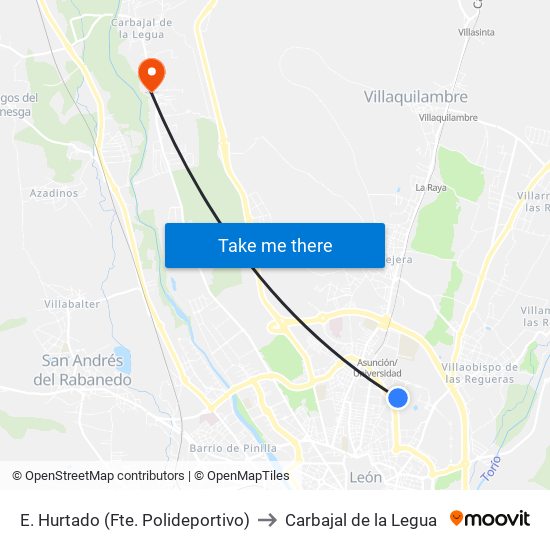 E. Hurtado (Fte. Polideportivo) to Carbajal de la Legua map