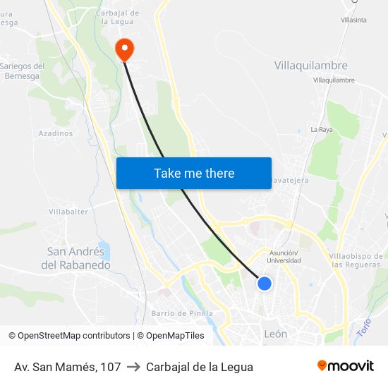 Av. San Mamés, 107 to Carbajal de la Legua map