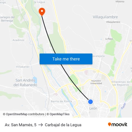 Av. San Mamés, 5 to Carbajal de la Legua map