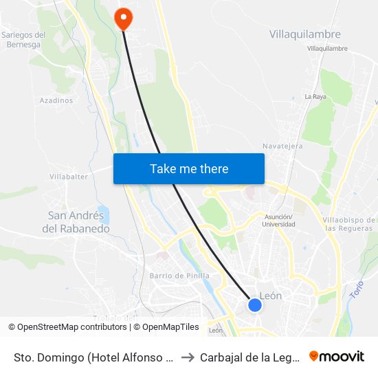 Sto. Domingo (Hotel Alfonso V) to Carbajal de la Legua map