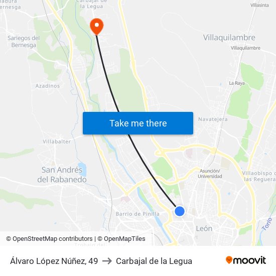 Álvaro López Núñez, 49 to Carbajal de la Legua map