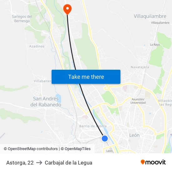 Astorga, 22 to Carbajal de la Legua map