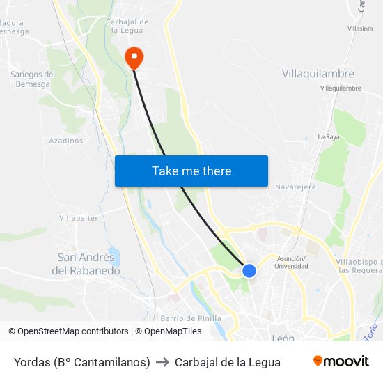 Yordas (Bº Cantamilanos) to Carbajal de la Legua map
