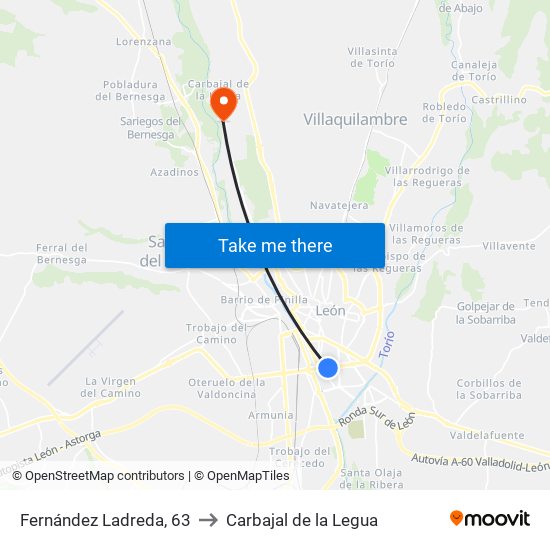 Fernández Ladreda, 63 to Carbajal de la Legua map