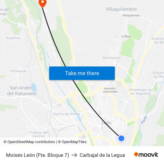 Moisés León (Fte. Bloque 7) to Carbajal de la Legua map