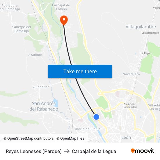 Reyes Leoneses (Parque) to Carbajal de la Legua map