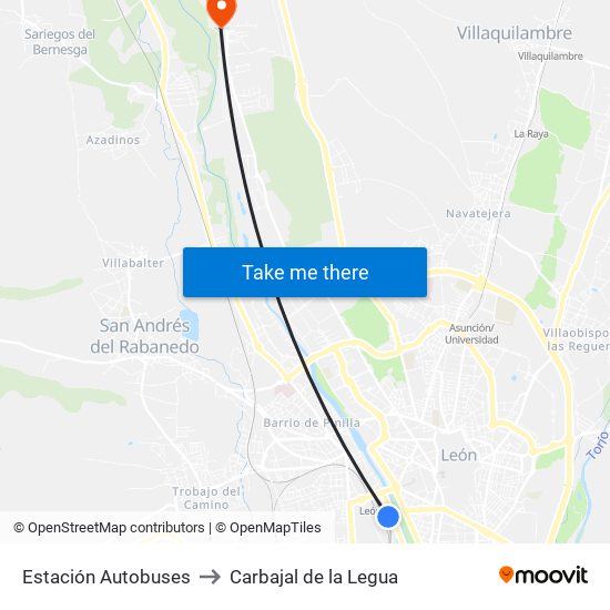 Estación Autobuses to Carbajal de la Legua map