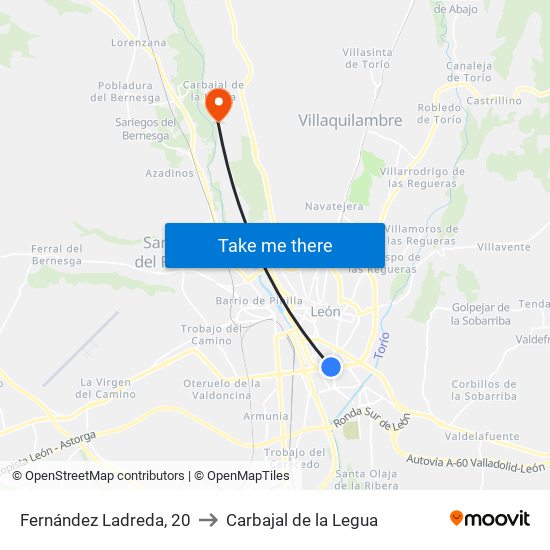 Fernández Ladreda, 20 to Carbajal de la Legua map