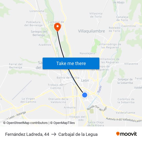 Fernández Ladreda, 44 to Carbajal de la Legua map