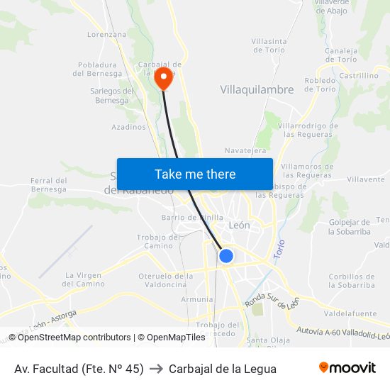 Av. Facultad (Fte. Nº 45) to Carbajal de la Legua map