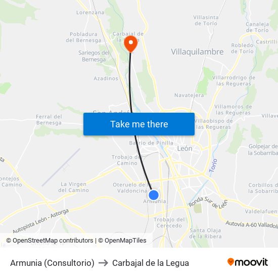 Armunia (Consultorio) to Carbajal de la Legua map