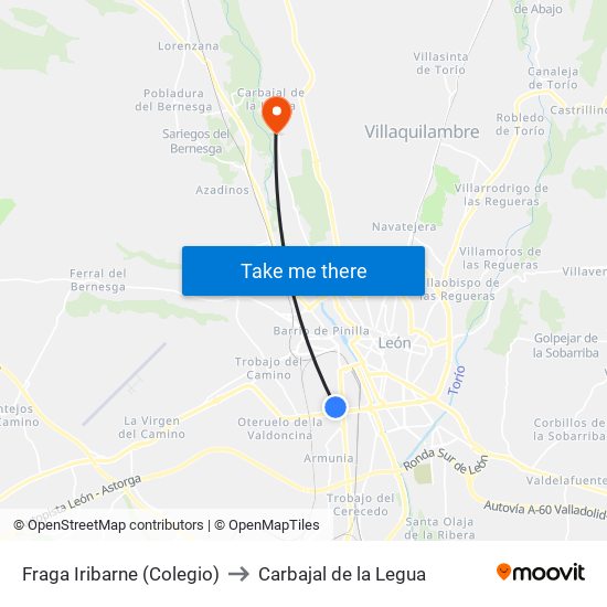 Fraga Iribarne (Colegio) to Carbajal de la Legua map