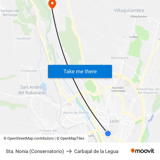 Sta. Nonia (Conservatorio) to Carbajal de la Legua map