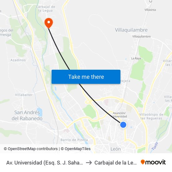 Av. Universidad (Esq. S. J. Sahagún) to Carbajal de la Legua map