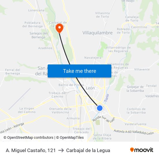 A. Miguel Castaño, 121 to Carbajal de la Legua map