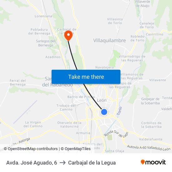 Avda. José Aguado, 6 to Carbajal de la Legua map