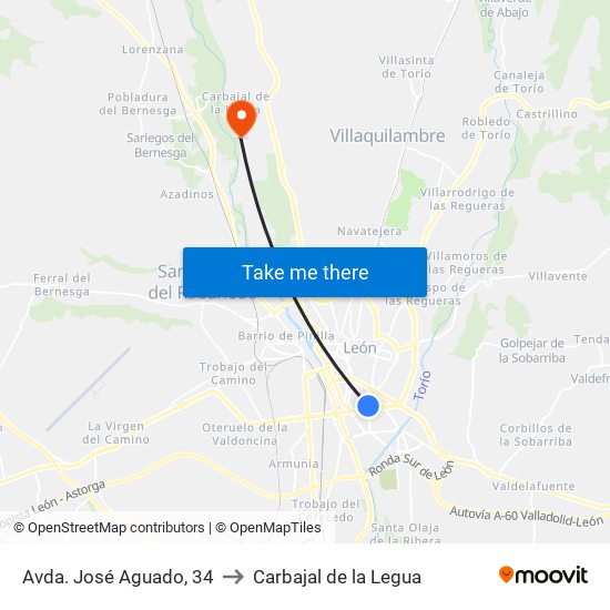 Avda. José Aguado, 34 to Carbajal de la Legua map