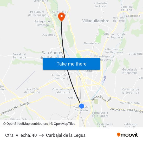 Ctra. Vilecha, 40 to Carbajal de la Legua map