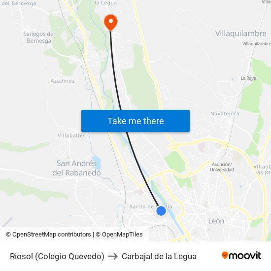 Riosol (Colegio Quevedo) to Carbajal de la Legua map