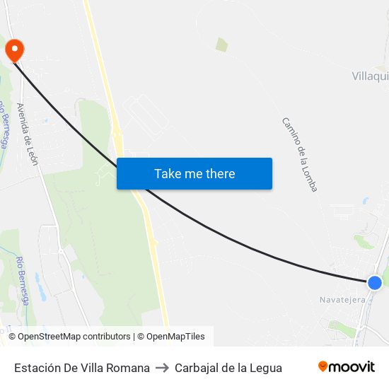Estación De Villa Romana to Carbajal de la Legua map