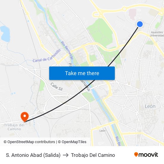 S. Antonio Abad (Salida) to Trobajo Del Camino map