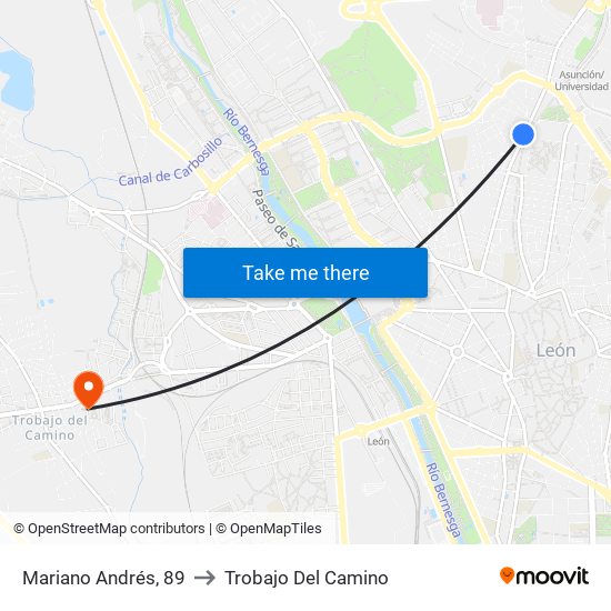 Mariano Andrés, 89 to Trobajo Del Camino map